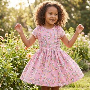 Mini Boden Butterfly Dress Fit & Flare Formica Pink Cotton Twirl Girls sz 6-7